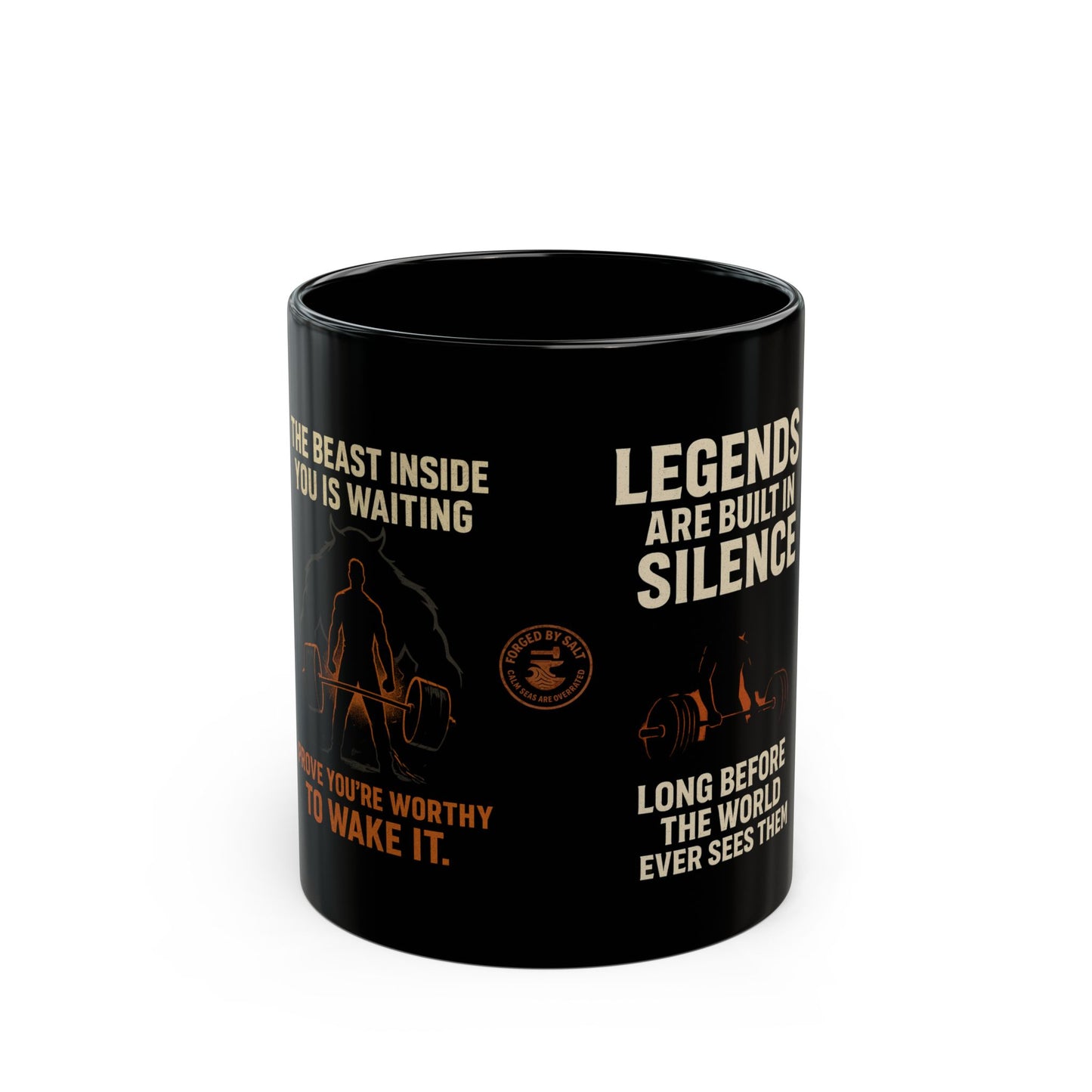 Legendary Strength Coffee Mug — "Legends Are Built in Silence" Black Mug