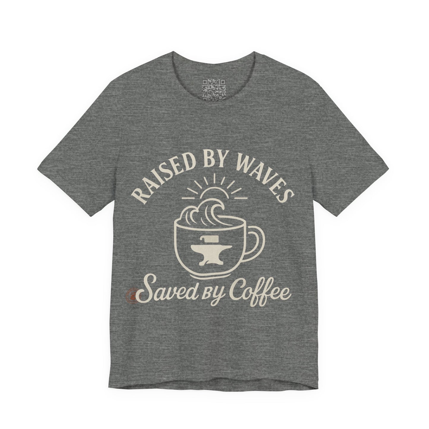 🌊☕ “Raised by Waves, Saved by Coffee” – Nautical Comfort Tee, Coffee Lover's Tee