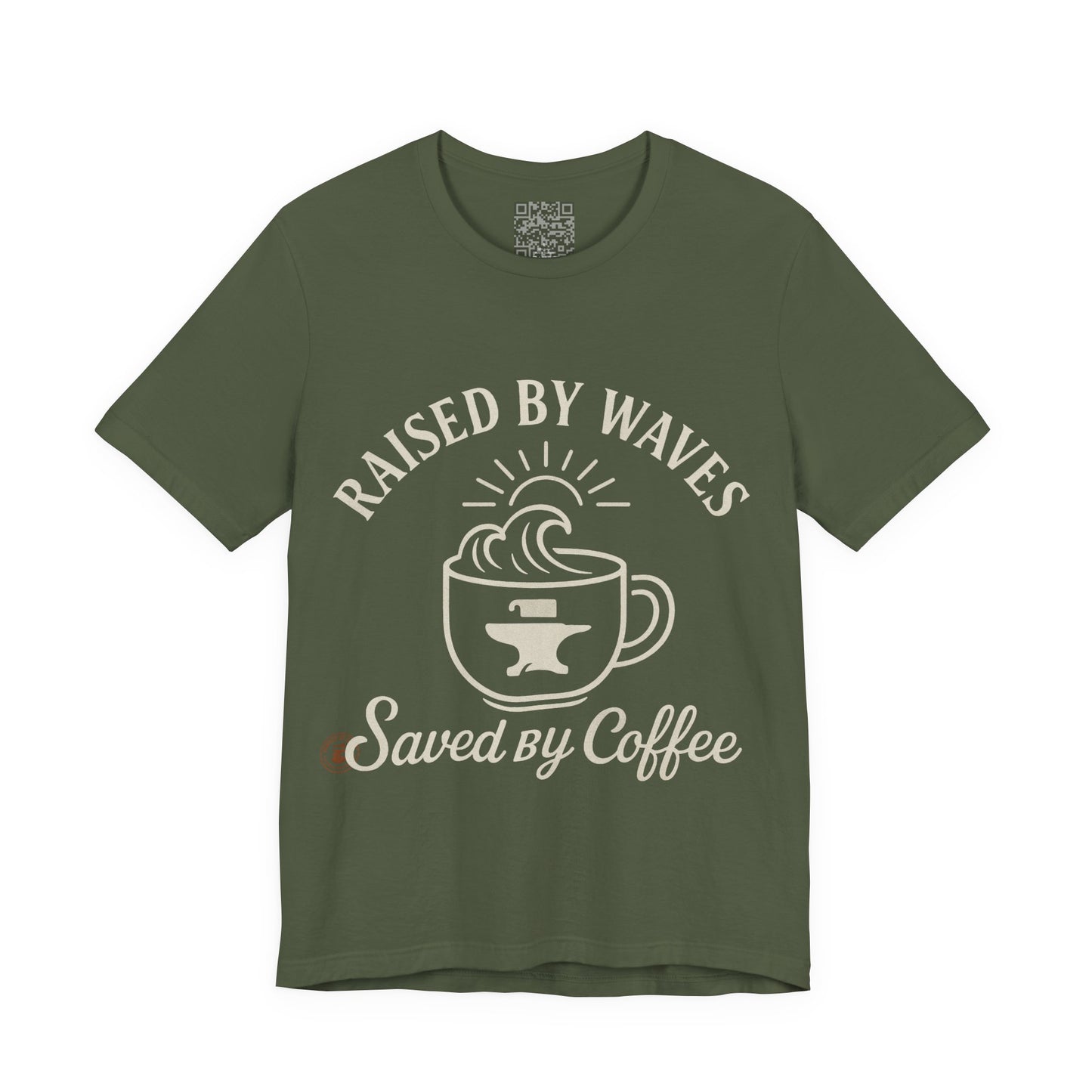 🌊☕ “Raised by Waves, Saved by Coffee” – Nautical Comfort Tee, Coffee Lover's Tee