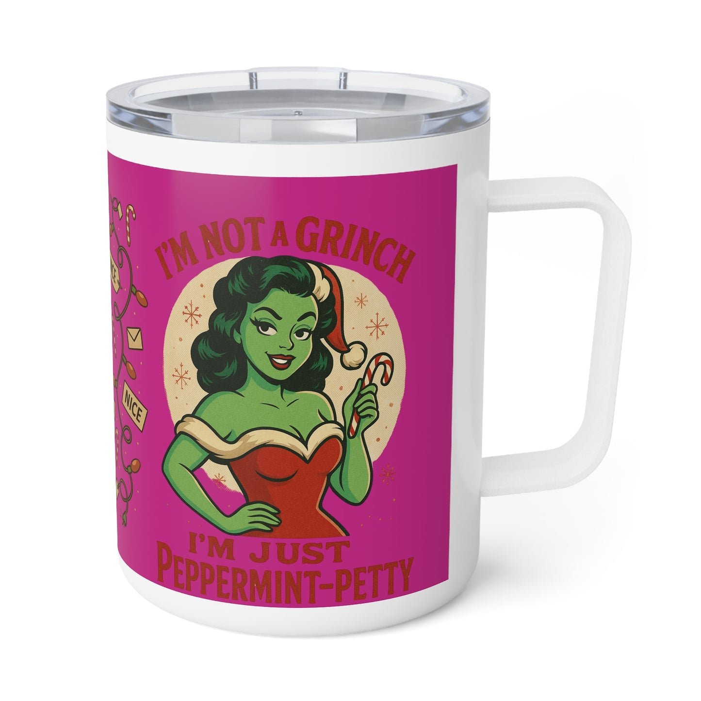 Grinch-Themed Insulated Coffee Mug, Fun Holiday Gift, Perfect for Christmas, Cozy Home, Naughty or Nice Events, Unique Coffee Lover Mug