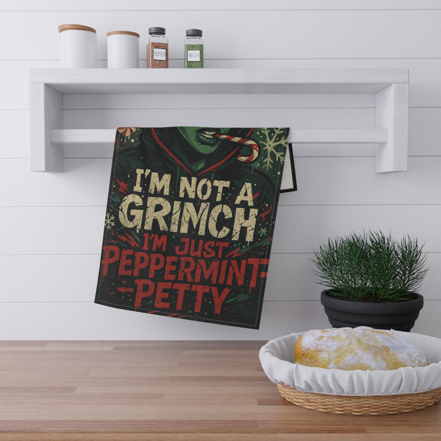 Peppermint-Petty Holiday Cotton Twill Tea Towel, Christmas Kitchen Decor, Unique Gift for Home, Fun Cooking Accessory