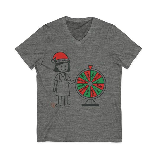 🎄 Nurse Holiday Spin-The-Wheel V‑Neck Tee  – Nurse V-Neck Tee