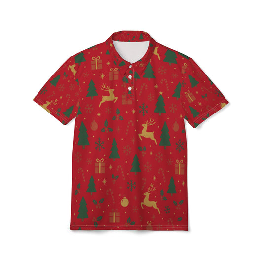 Festive Unisex Polo Shirt for Casual Celebrations, Holiday Reindeer Pattern Polo, Festive Christmas Pattern Polo