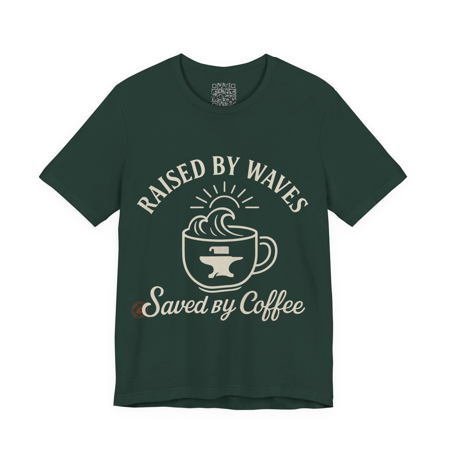 🌊☕ “Raised by Waves, Saved by Coffee” – Nautical Comfort Tee, Coffee Lover's Tee