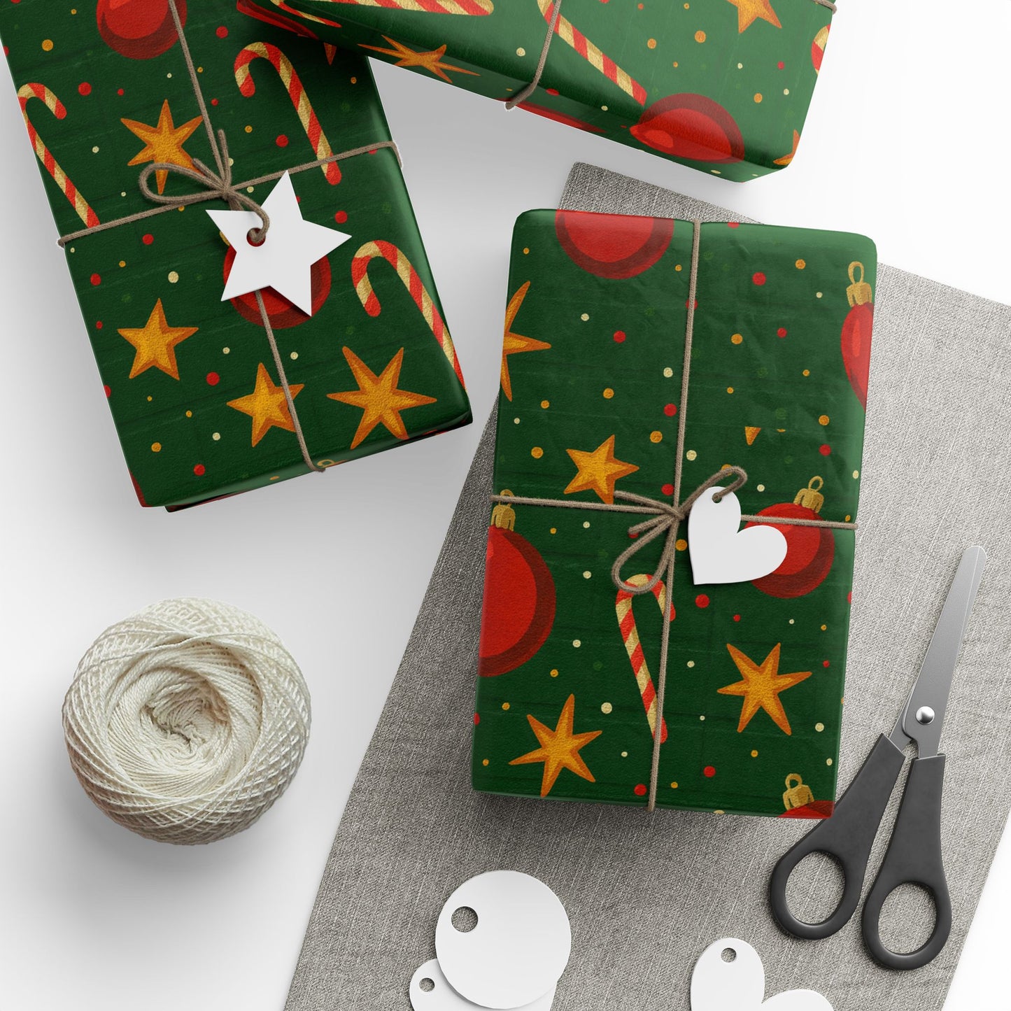 Christmas Wrapping Paper, Festive Holiday Gift Wrap, Candy Cane & Ornament Design, Eco-Friendly Gift Wrap, Seasonal Decor