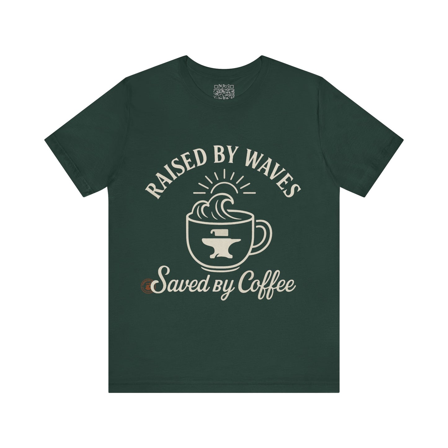 🌊☕ “Raised by Waves, Saved by Coffee” – Nautical Comfort Tee, Coffee Lover's Tee