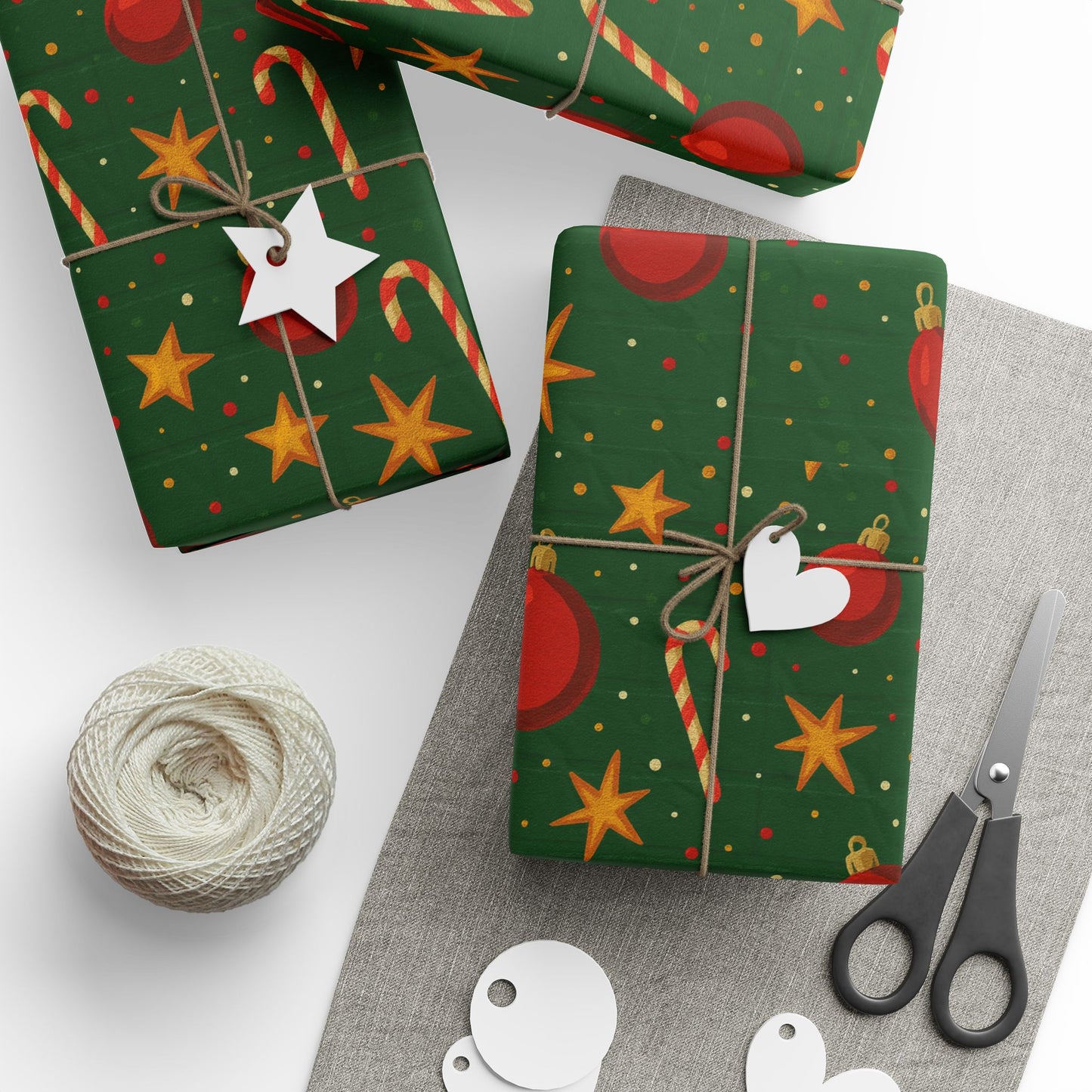 Christmas Wrapping Paper, Festive Holiday Gift Wrap, Candy Cane & Ornament Design, Eco-Friendly Gift Wrap, Seasonal Decor